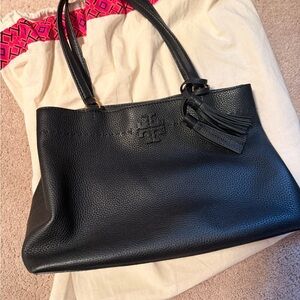 Black Leather Tory Burch Bag